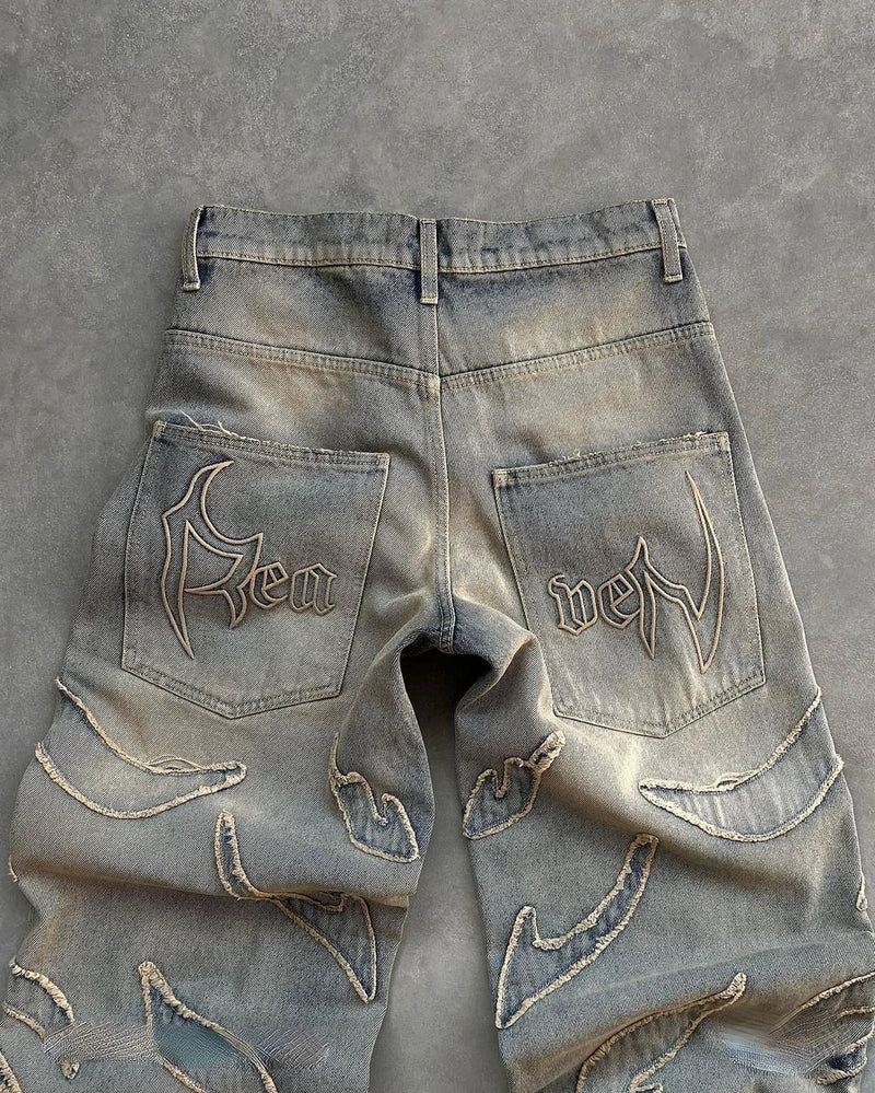 VLOSS™ Vintage Wide Leg Embroidered Jeans