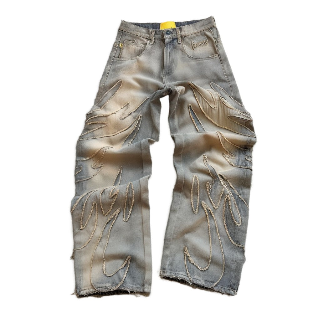 VLOSS™ Vintage Wide Leg Embroidered Jeans
